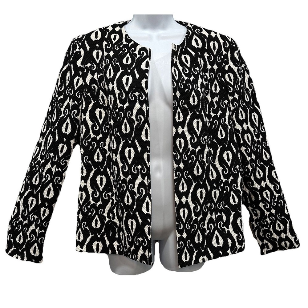 Jones Studio Separates Open Front Blazer Women's 14 Black & White Full Lining